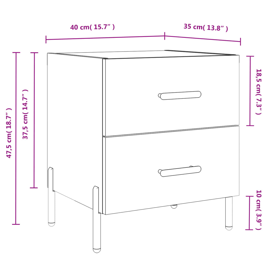 Nightstands 2 Pcs Brown Oak Effect 40 X 35 X 47.5 Cm Engineered Wood
