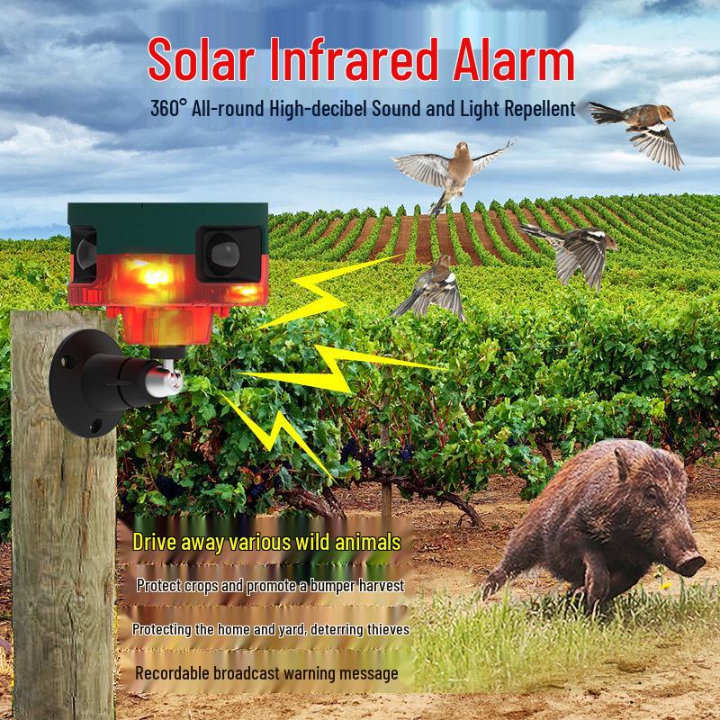 Solar-Powered 360° Infrared Motion Alarm & Light Animal Repeller with Voice Speaker