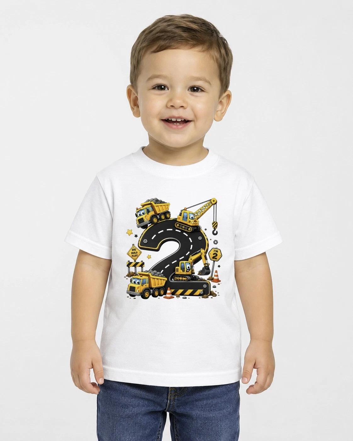 Boys 2nd Birthday Children s Children s Children s T Children s T-shirt Construction Truck Digger Tee Age 2 Birthday Gift 160