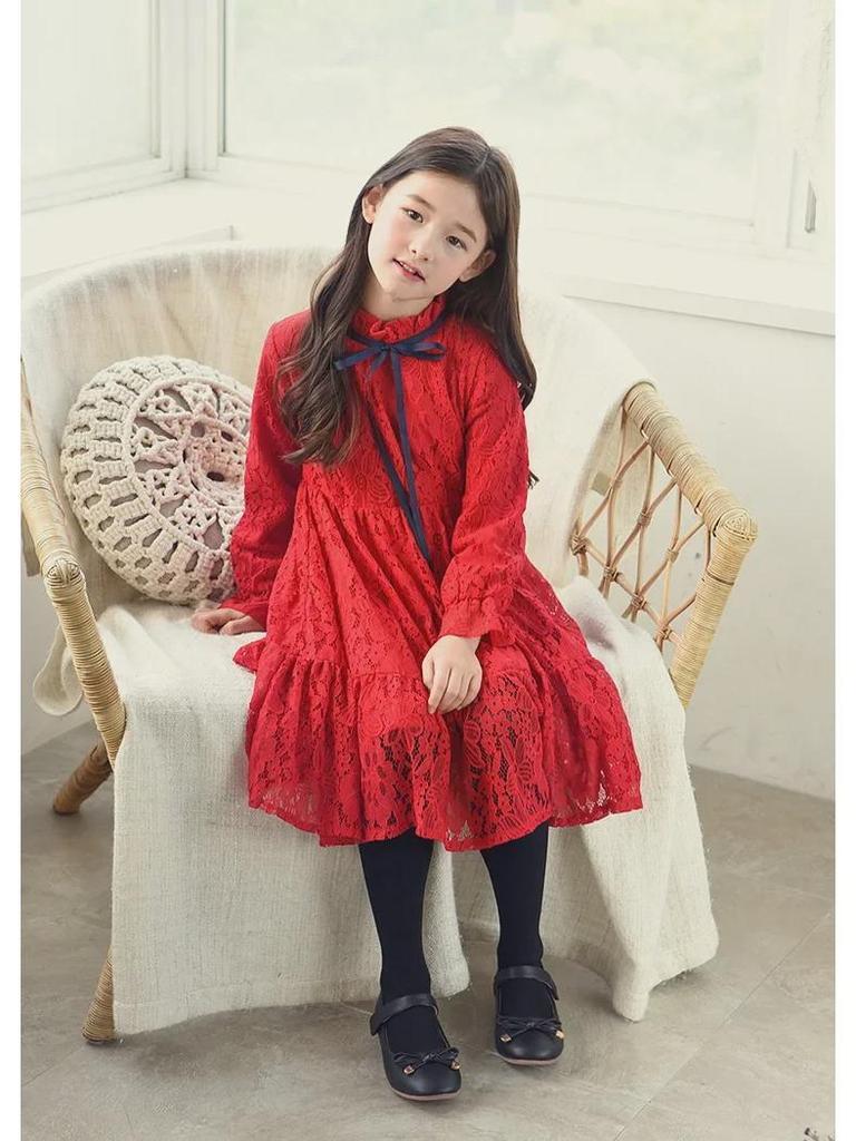Dziewczęca jesienna koronkowa sukienka księżniczki dla starszych dzieci