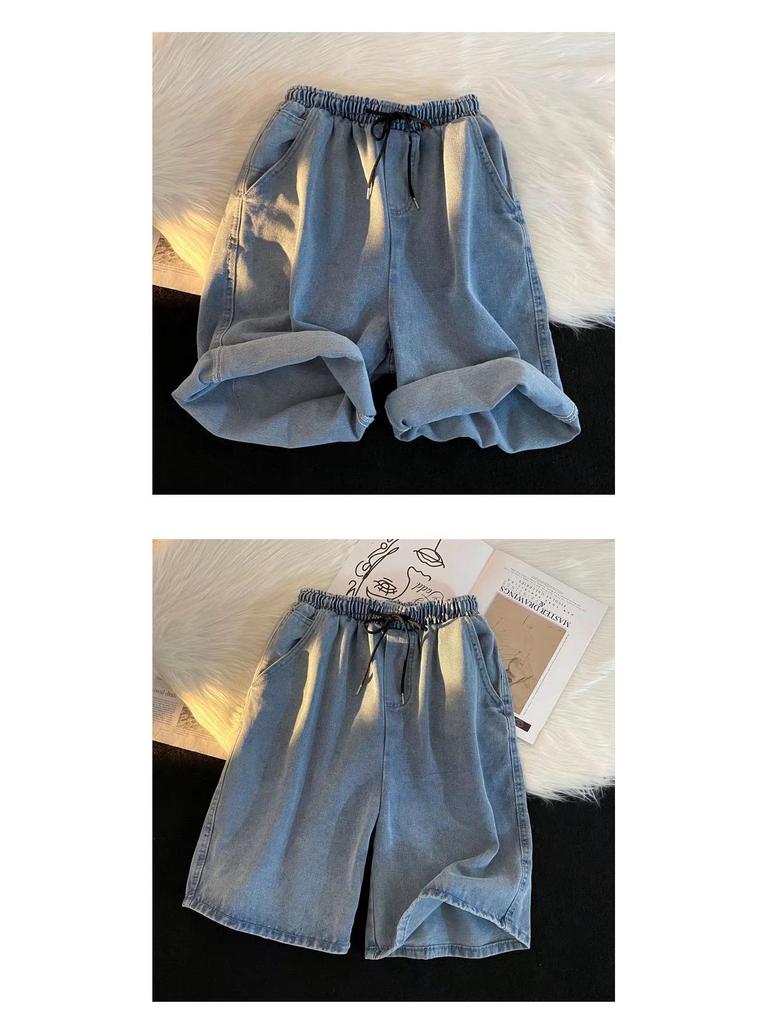 Herren Retro Washed Denim Weitbein Sommer Shorts