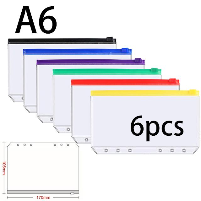 

A5, A6, A7, колір, 6 шт. Кишеньки для швидкозшивачів, папки на блискавці для швидкозшивачів із 6 кілець, водонепроникна кишеня для папок з ПВХ, для документів.