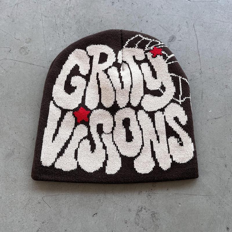 Letters Visions Grvty Knit Beanie Hats Winter Embroidered Streetwear Casual