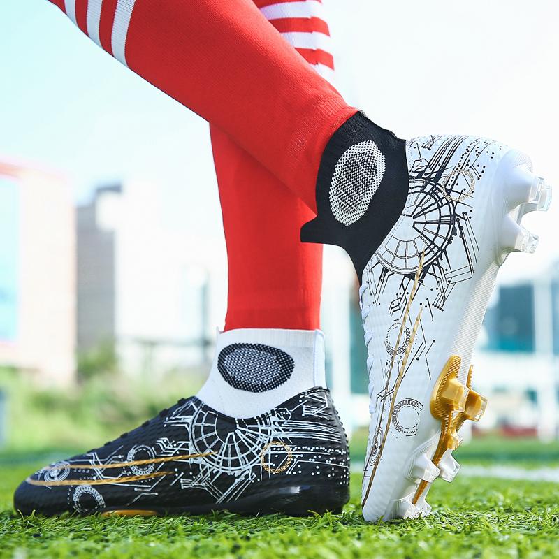 Fußballschuhe für Herren Teenager Erwachsene Professionelle High-Cut Stollen Sternenhimmel-Print Fußballschuhe Zweifarbig Zapatillas Hombre