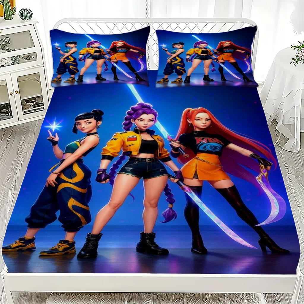 K-Pop D-Demon Hunters Fitted Sheet from Personalized  for Home Decor, Customized DIY Bed Cover Deep Pocket with 2Pillowcases