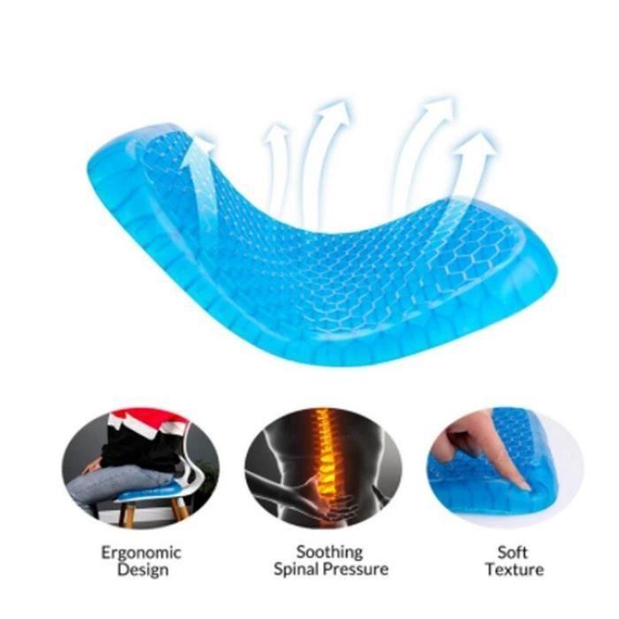 Coussin de siège - Gel de Silicone - Design nid d'abeille - Amovible - Lavable - Rectangulaire
