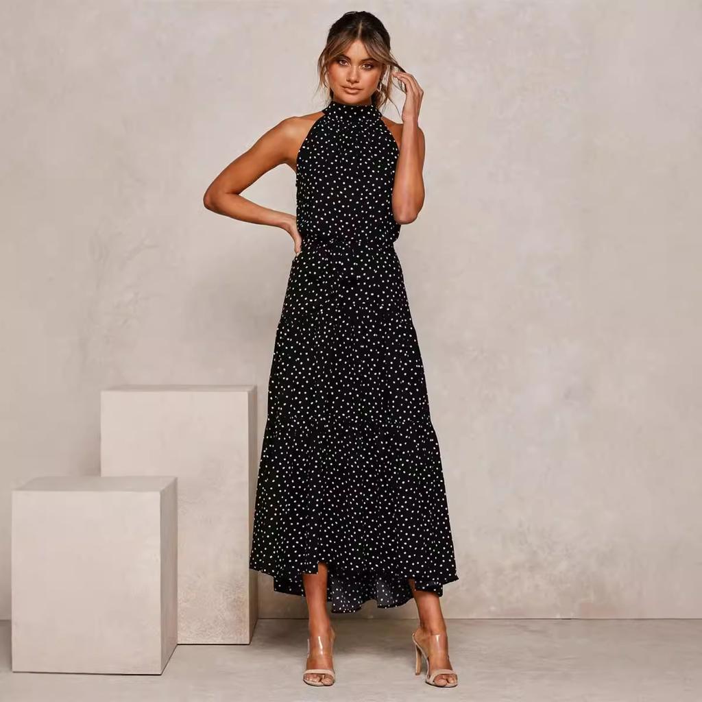 GMXIA Summer 13 Color Halter Print Polka Dot Lace-up Dress Long Sleeveless Dress