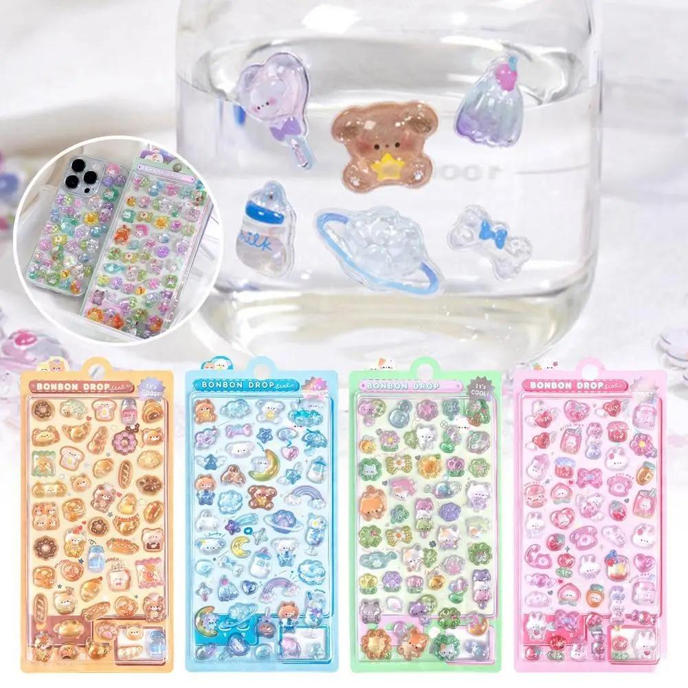 3D Relief Jelly Stickers Cartoon Animal Sticker Candy Ghost Rabbit Aesthetic Stickers Diy Phone Case Diary Stationery Sticker