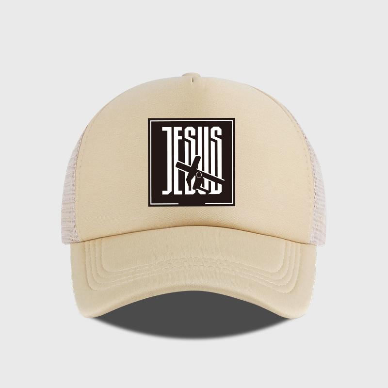 

JESUS CrossPrint Sponge Mesh Cap Unisex Mesh Back Adjustable Strap Casual Retro Sun Hat