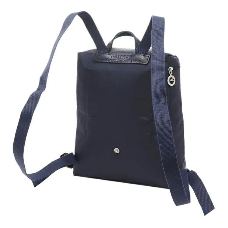 Longchamp Le Pliage Green 26 Unifarbe Druckknopf-Reißverschluss Weiches recyceltes Canvas mit Lederbesatz Rucksack Damenrucksack Marineblau 1699919P68