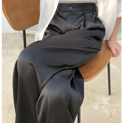 Summer Autumn Women's Trousers Black Straight High-waisted Loose Classic Trousers Casual Silk Satin Wide Leg Trousers for Women