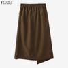 ZANZEA Women Casual Elastic Waist Solid Color Midi Skirts