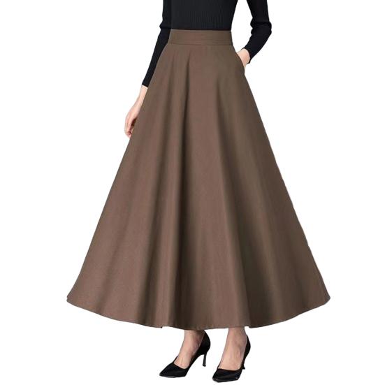 Maxi Skirt High Waist A-Line Long Skirt with Pockets Breathable Slimming Large Hem Design Office Lady Skirt