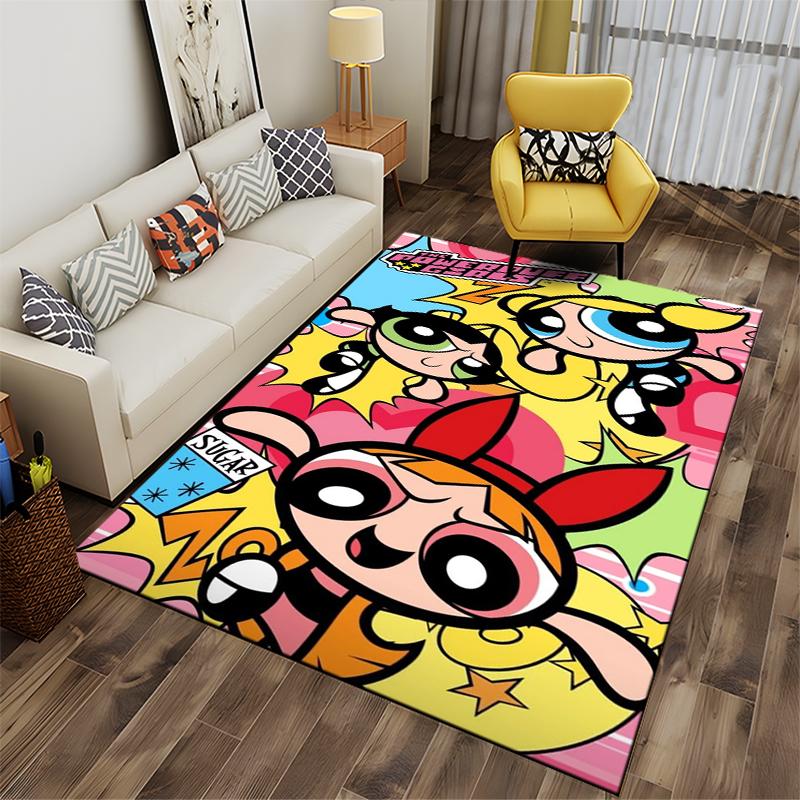 Colorful Cartoon Pattern Carpet Featuring Three Characters for Kids Room Suitable for use as an anti-slip for living room bedroom sofas