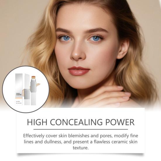 13G Color Changing Foundations Stick Dual-Ended Foundations Stick with Detachable Brush 2-in-1 Portable Full Coverage Concealer Cream Makeup Stick