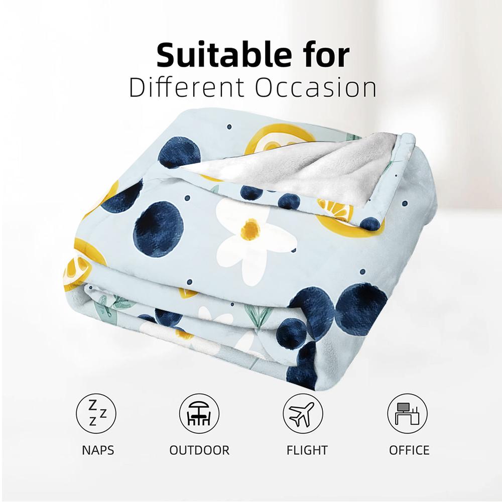Blueberry Orange Slice Daisy Soft Flannel Blanket Breathable Warm Throw for Office Car Sofa Kids Room Birthday Xmas Gift