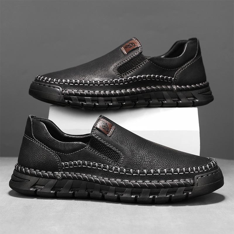 

Весна и лето внешняя торговля новая ручная работа повседневная мужская кожаная обувь большой размер строчка один педаль ленивый папа кожаная обувь 38 чёрный