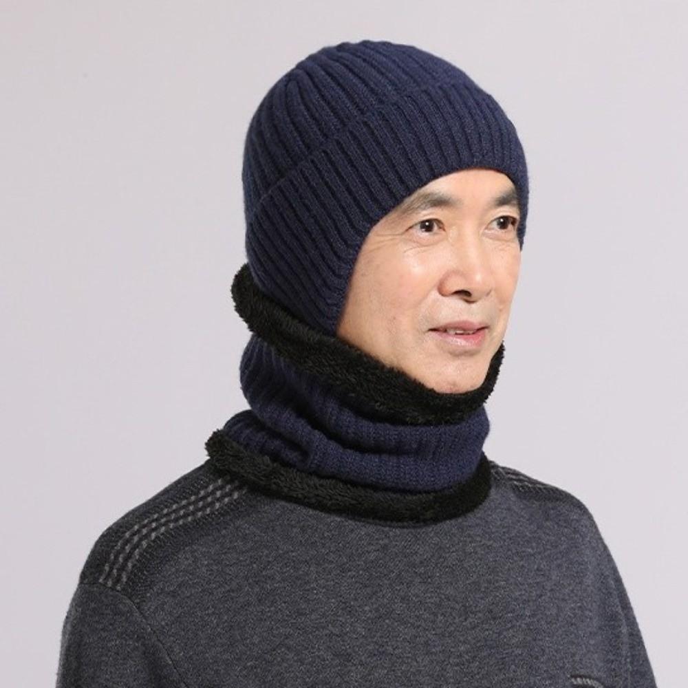 Thick Hat Scarf Set Neck Warm Ear Protection Hat Casual Knitted Beanie Hat  Riding