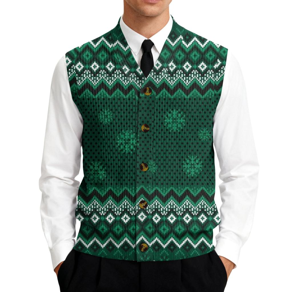Men's V-Neck Sleeveless Knit Cardigan Vest