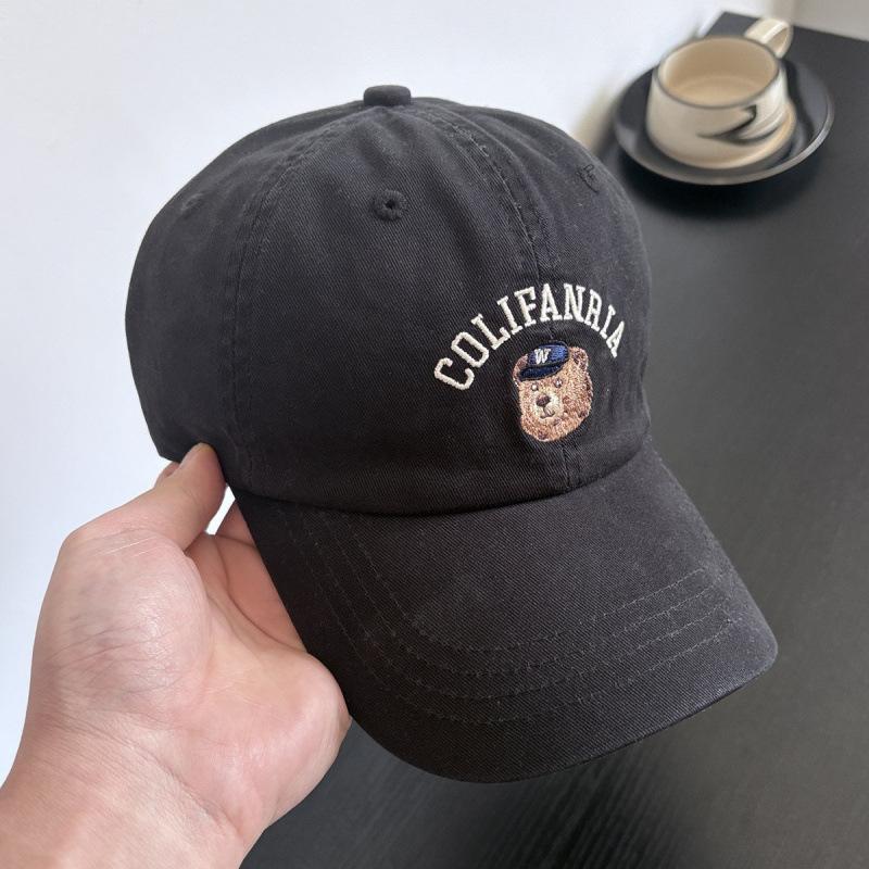 Cute Bear Embroidered Baseball Cap Children Spring And Summer Face Small Soft Top Versatile Wide Brim Cap Men'S Trendy Brand