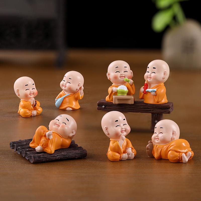 7Pcs Creative Naughty Four Non Zen Little Monk Decorative Accessories Little Shami Car Desktop Tea Table Ornament
