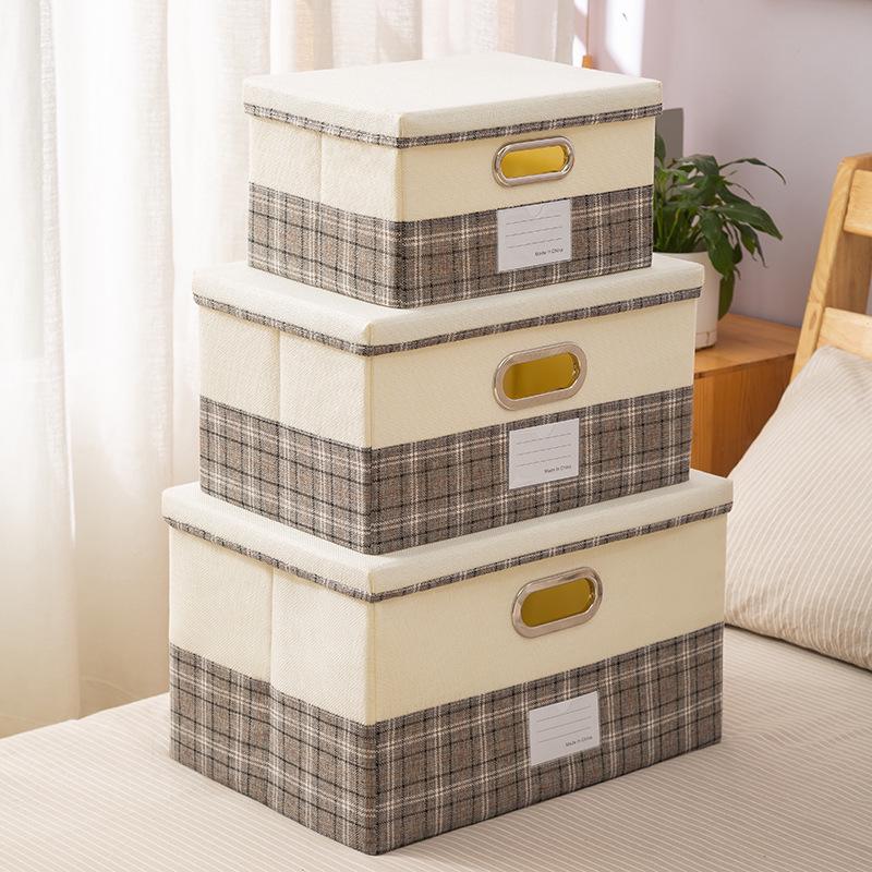 Cationic Cotton-Linen Plaid Storage Box for Clothes