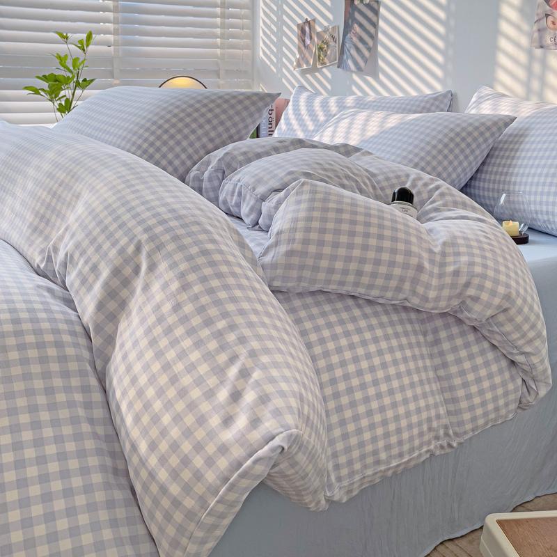 

Ins Nordic Bedding Set Plaid Striped Duvet Cover Set Soft Flat Sheets Set 2 Pillowcases Single Twin Full Queen Size Simple Style 150x200cm 3pcs