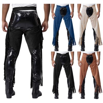 Vintage kovbojské strapcové chapsy pre mužov, nastaviteľné semišové nohavice s prackou, dizajn s otvoreným rozkrokom na Halloween a westernovú tematickú párty