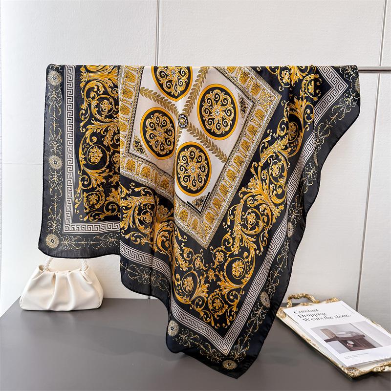 Light Luxury Imitation Silk High-End Printing Large Square Scarf Silk Scarf Shawl Headscarf Neck Protection Scarf Decorative Women'S Scarf