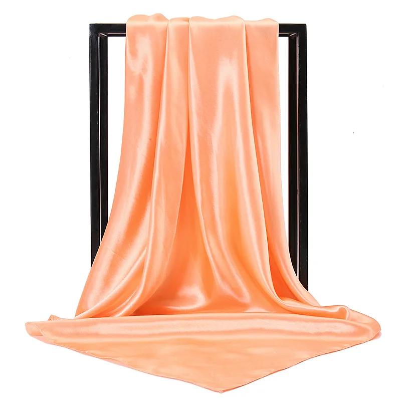 90cm Solid Colors Neckerchief Hijab Scarf For Women Silk Satin Headband Hair Scarves Female Square Shawls Head Scarfs For Ladies