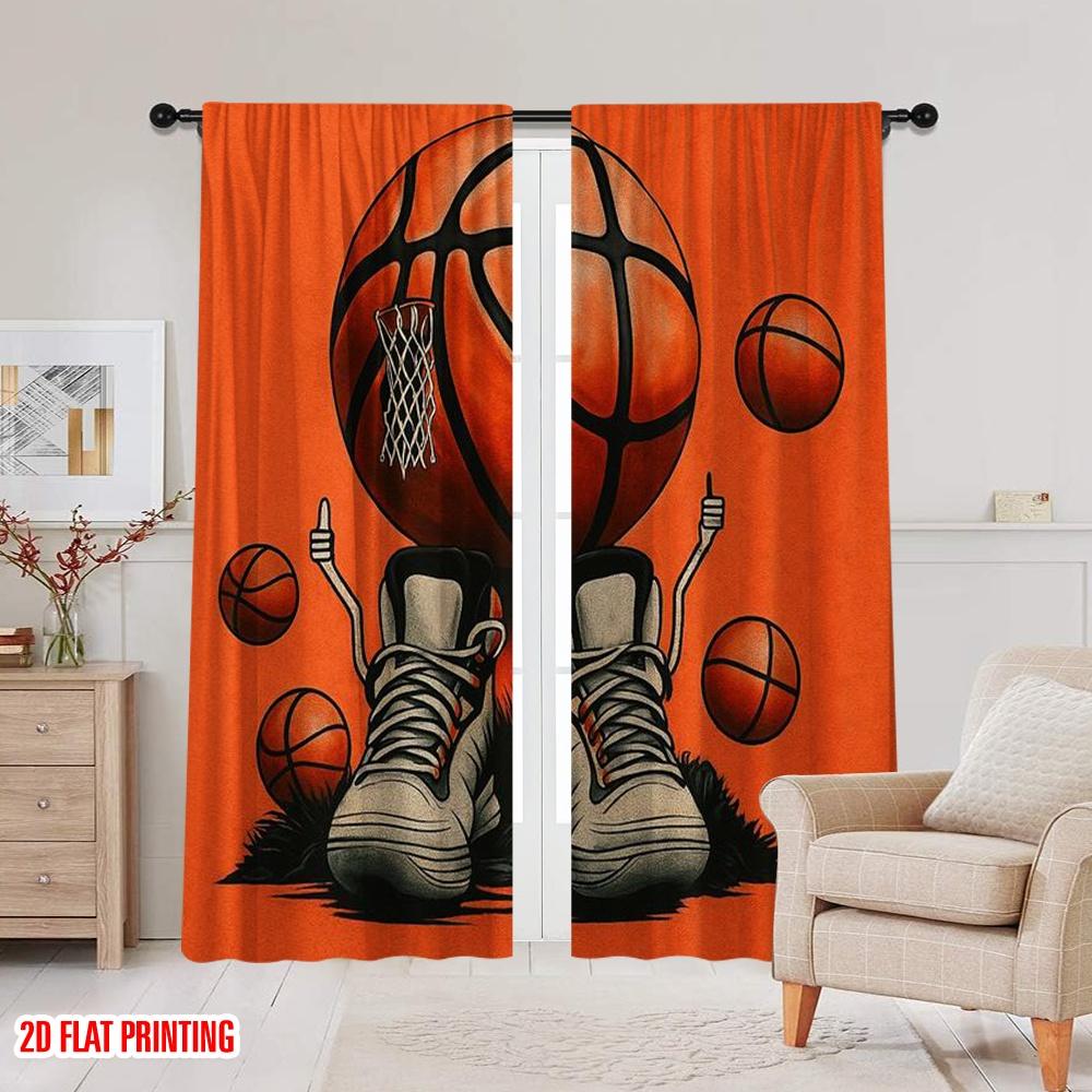 2pcs,2D Plane Printing Curtain Fabric Basketball Sneakers Versatile Fabric (without Rod) Festive Perfect for Study, Living Room,