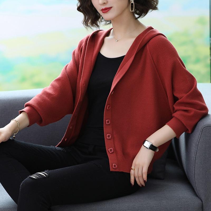 Autumn New Loose and Versatile Korean Top Short Hooded Knitted Jacket Women's Sweater Cardigan