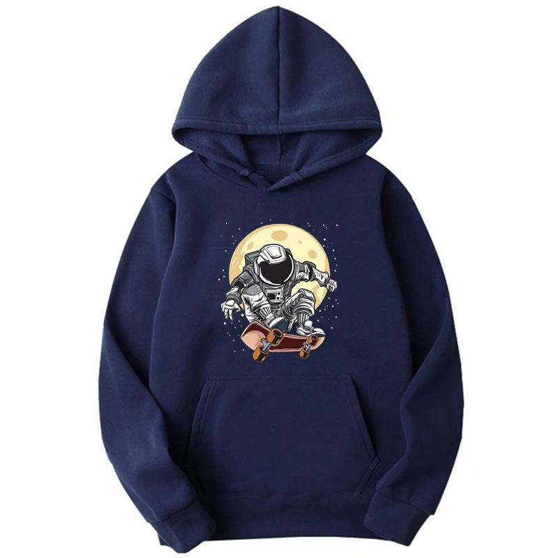 Astronauts Standing On Skateboards Print Hoodie for Men Cotton Long Sleeve Rocket Tops Autumn Space Sweatshirt Men's Clothes