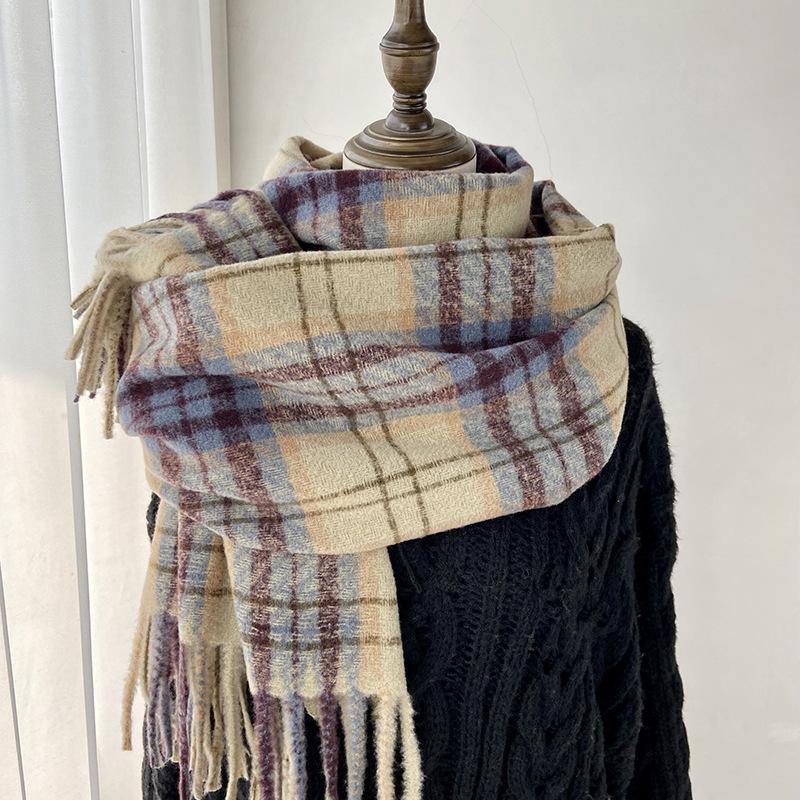 Women Winter Retro Knitted Scarf Headscarf Ladies Men Casual Preppy Plaid Warm Scarve Mujer Male Wrap Shawl Unisex New Korean
