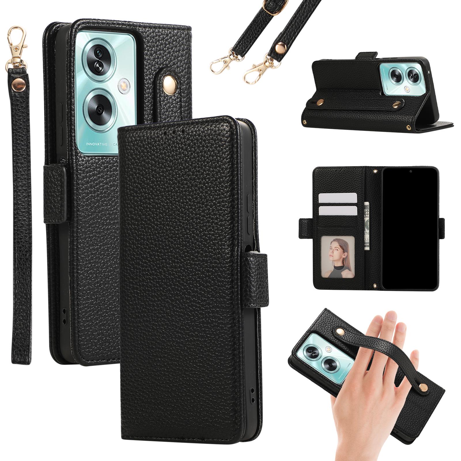 

Crossbody Wristband Cards Solt Wallet litchi Leather Case For OPPO A79 A92 A72 A58 A78 A94 A52 A57 A54 A74 A55 A54 A56 Bag Cover For OPPO A54 4G чёрный