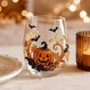 Large Drinking Cup for Office Halloween Artisan Glassware, Stemless Glasses with Raised Pumpkin Ghost Black Cat Web Modern Glass Tumbler Design,