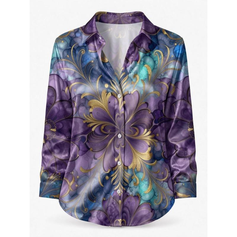 Champagner Wildblumen Satinbluse für Damen Langarm Hemd mit Knöpfen Boutique Shopping Garten Café Elegantes Lässiges Oberteil