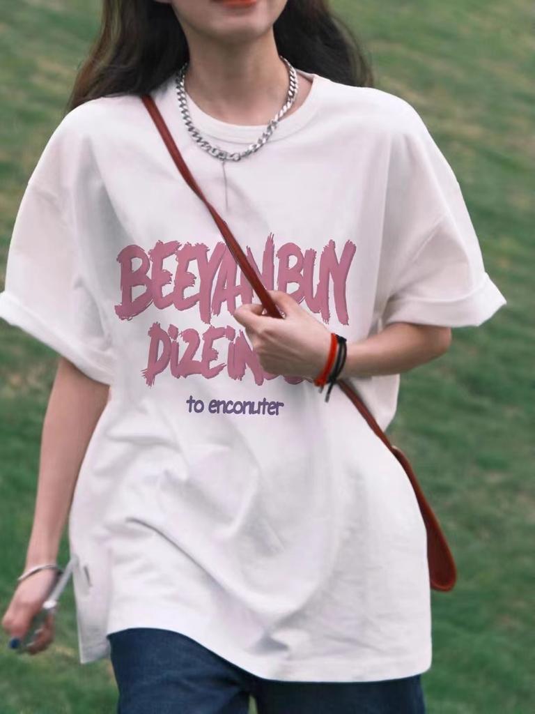 Cotton Short-sleeved T-shirt Women's Loose Original Style New Letter Printing Student T-shirt Ins Women's Fashion