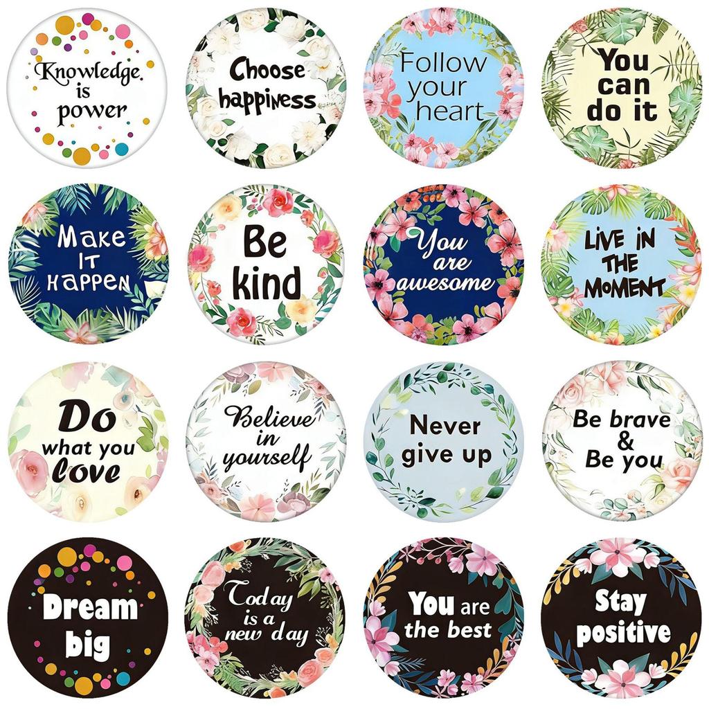 Fresh Healing Flower Wreath: Motivational English Phrase Glass & Magnetic Fridge Stickers