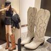 Fashion Women's Knee-high Boots Retro Rivet Design High Tube Boots Fashion Pointed End Chunky Heel Long Boots Western Cowboy Knight Boot