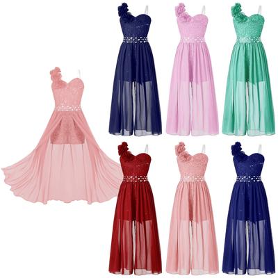Robe à fleurs pour filles, barboteuse sans manches avec strass, pour mariage, Banquet, fête, Maxi, vêtements de danse
