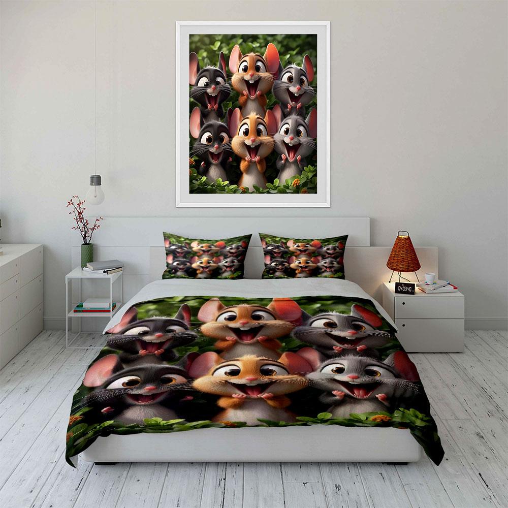 Cheerful mice gathering joyfully. Bedding sets Duvet covers Pillowcases(1* Duvet Cover 2* Pillowcases without duvet insert)
