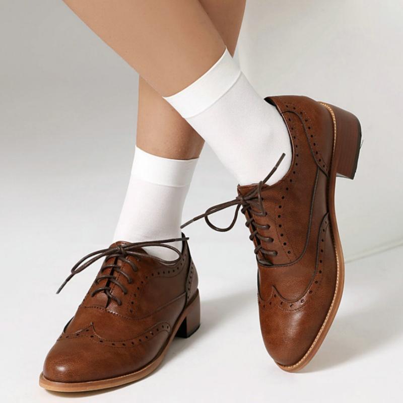 Fashion Luxury Leisure Daily Oxfords Shoes 2025 New Round Toe Lace Up Large Female Low Heels Shoes Office Comfy Dress Up Women Shoes