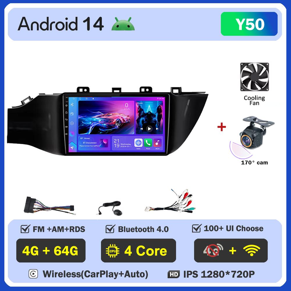 Android 14 For Kia Rio 4 IV FB 2020-2021 Car Carplay Screen Video Player Smart Intelligent Systems GPS Navigation Android Auto