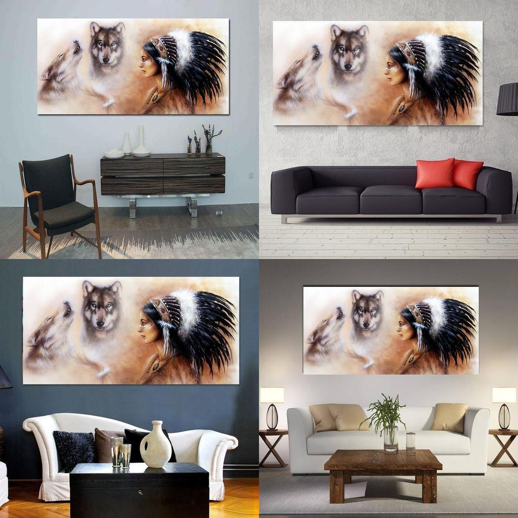Stunning Wallpaper Murals Indian Girl Wolf Design For Home Interiors