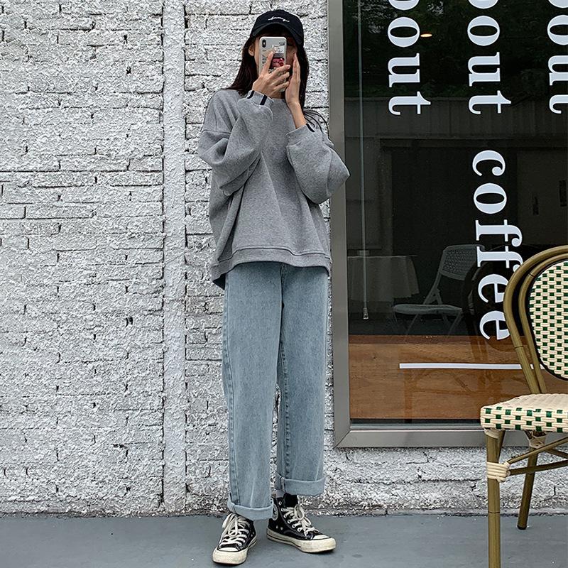 Versatile personalized high-waisted denim wide-leg pants women's loose and thin 2025 autumn and winter new straight jeans