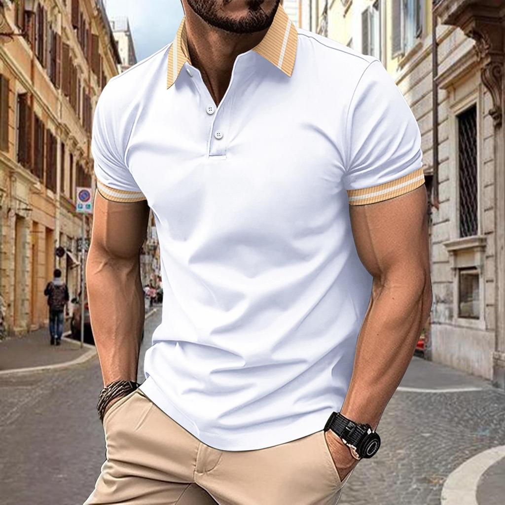 2024 Men's Summer Color-Block Button Sports Polo Shirt