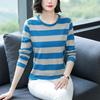 Middle-aged Mom Autumn Clothes Plus Size Loose Cotton Long Sleeve T-shirt Women's Autumn Clothes Wear Undershirts with Striped Tops