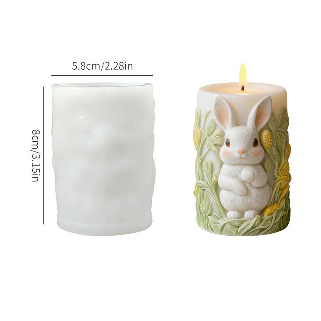 Easter 3D Rabbit Column Candle Mold Spring Easter Bunny Relief Silicone Crafting Mould Cylinder Making Candles Gypsum Crafts