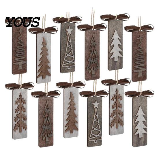 Indoor Xmas Tree Trims Wooden Christmas Pendant with Lanyard, Double Layer Solid Wood Party Supplies Hanging Ornament, Bow Decor for Holiday